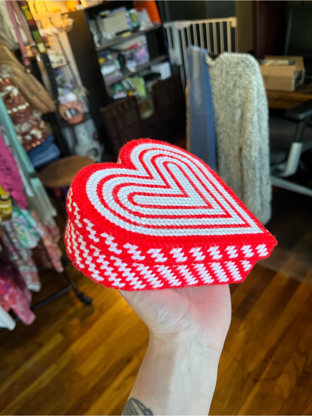 Red & White Heart-Shaped Decorative Trinket Box